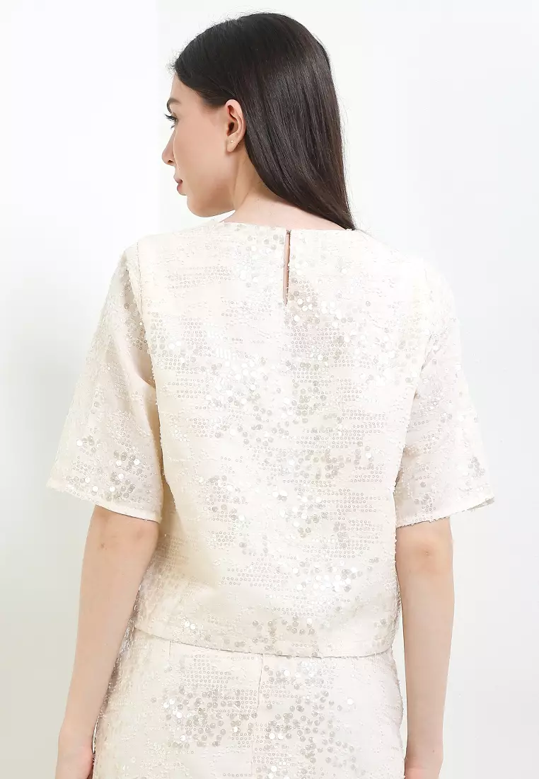 S/S Sequin Crop Blouse