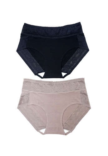 Kiss & Tell multi 2 Pack Leia Cotton with Lace Panties Brown & Black 358C3US157A9DDGS_1