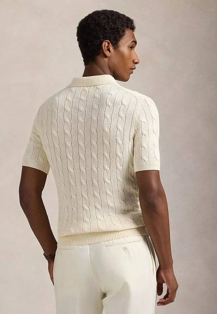 Cable-Knit Cotton Polo-Collar Sweater