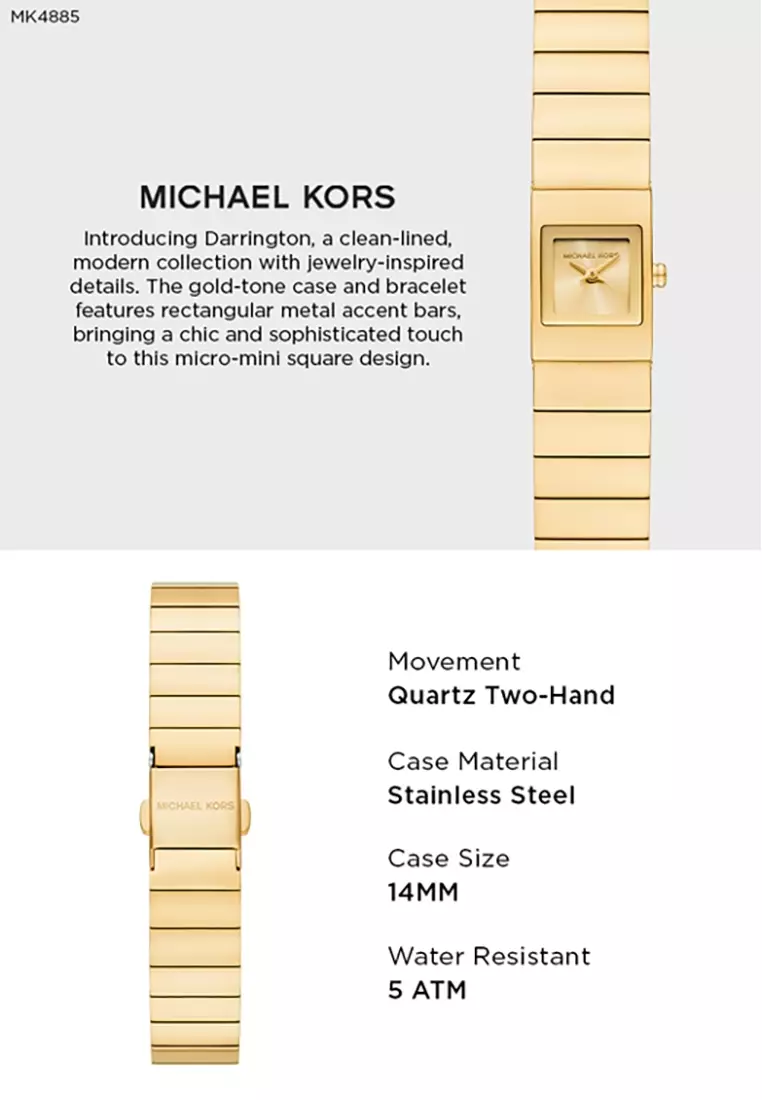 Michael Kors Women's Darrington Analog Watch ( MK4885 ) - Quartz, Gold Case, Square Dial, 14 MM Gold Stainless Steel Band