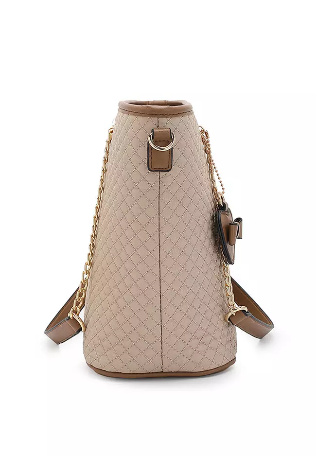 Women's 3 in 1 Quilted Bag - Tote Bag / Wallet / Pouch (Tas 3 in 1 - Tas Jinjing / Dompet Wanita / Kantong Wanita) - Krem