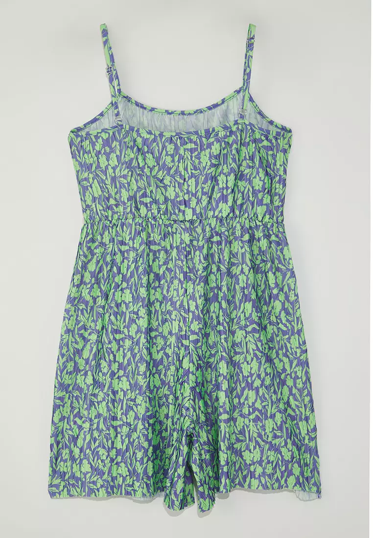 Green Strappy Patterned Plus Size Knitted Jumpsuit TBBSS25BG00016