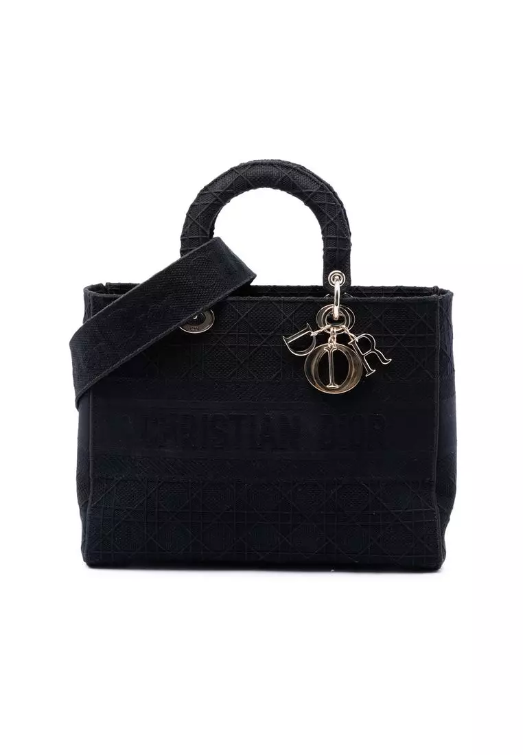 Pre-Loved Dior Large Embroidered Canvas Cannage Lady D Lite