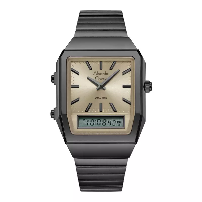 Jam Tangan Wanita Alexandre Christie Digi AC 2B37 LH BIGLO Ladies Digital Analog Dial Gunmetal Stainless Steel Strap