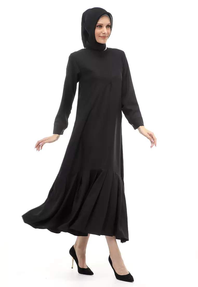 Natalia Dress Muslimah Wanita Long Sleeve Polos Design Casual Regular Fit - Black