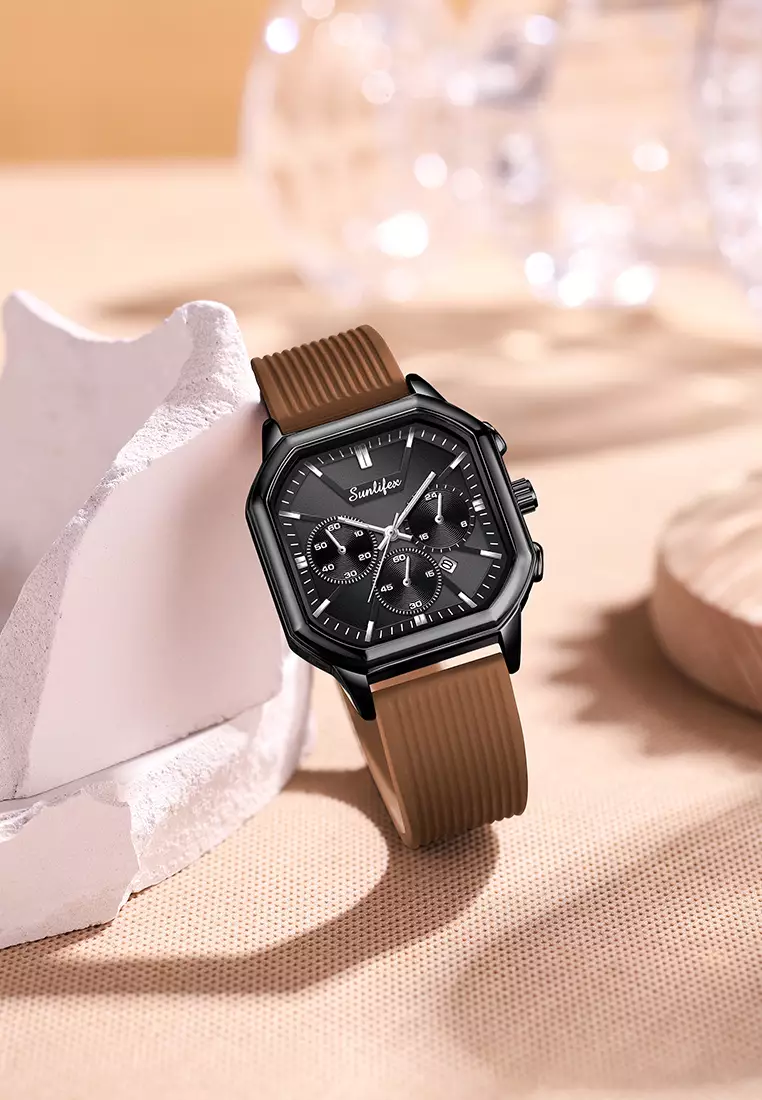 Jam Tangan Wanita Korea Elegan Tanggal Tali Silikon Kuarsa Jam Tangan Cewek Original B004 brown