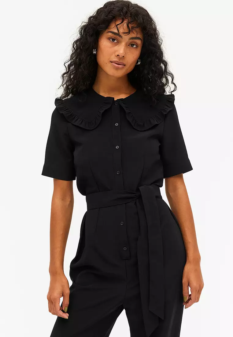 Buy Monki Button Jumpsuit With Ruffle Shirt Collar 2024 Online ZALORA