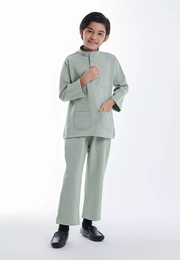 Alain Delon Baju Melayu Cekak Musang Budak - 19026501-40SageGreen