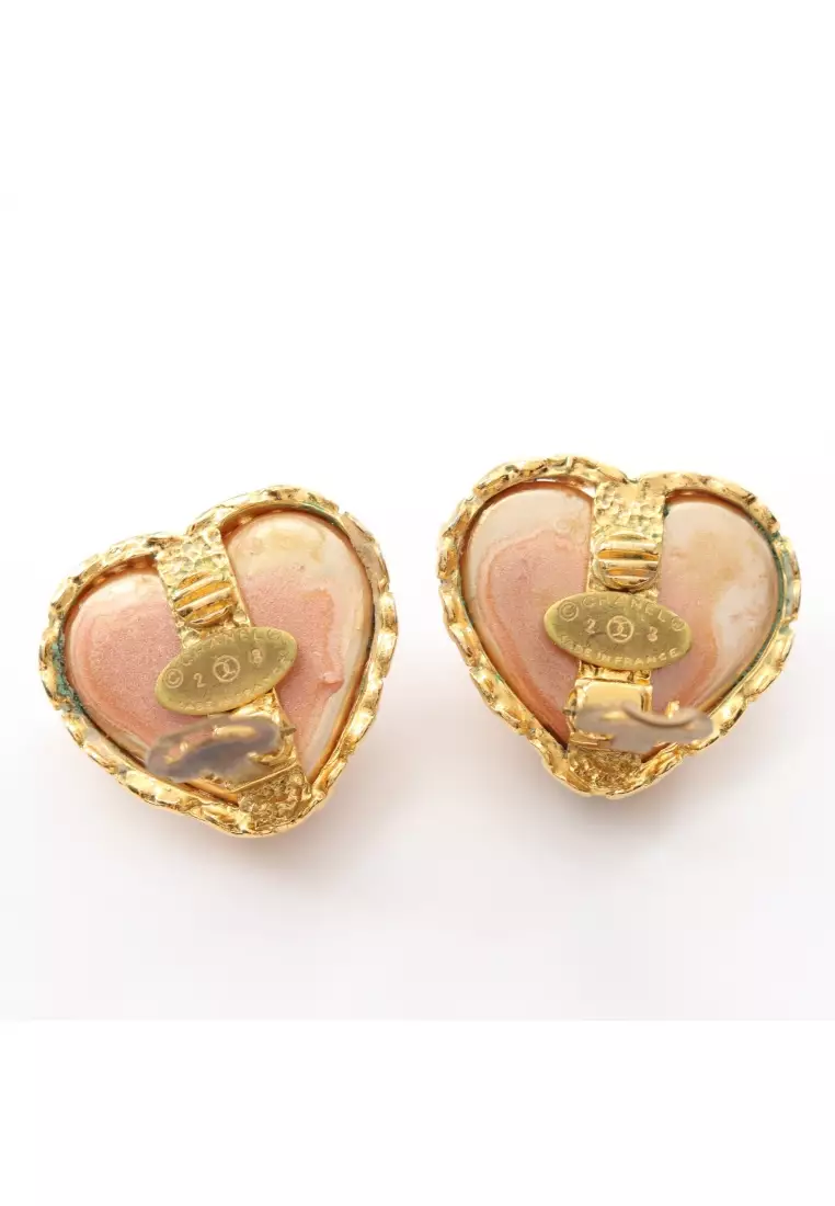 Pre-Loved Chanel heart coco mark earrings GP Fake pearl gold pink 2-8