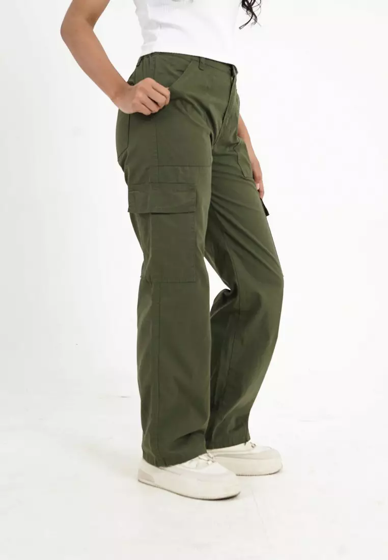 3Second Women's Long Cargo Pants Loose Fit Cotton Twill Cargo On OL-C041024