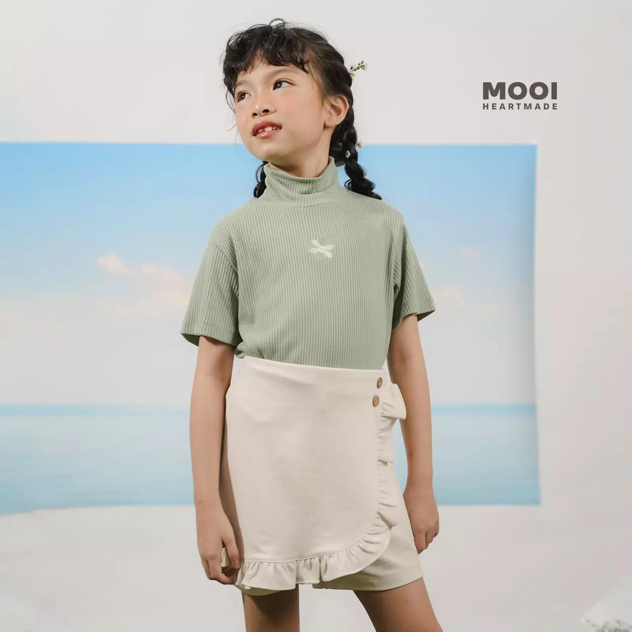 Mooi Rok Celana Skort Anak Perempuan Hanako Ruffle Skort - Berry Red