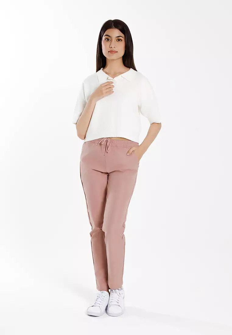Forest Ladies Plain Elastic Waist Long Pants Women Casual Pants | Seluar Panjang Perempuan - 810503-59LotusPink