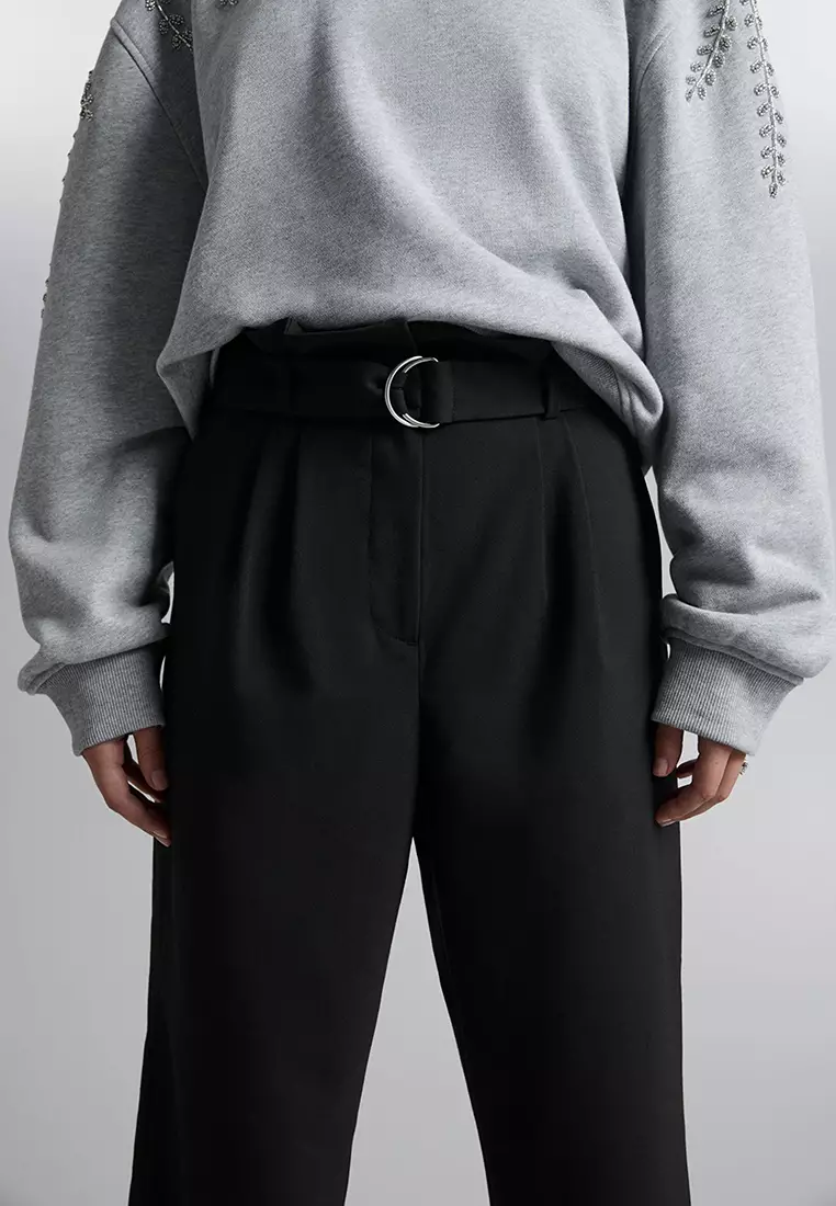 Paperbag waist black trousers store