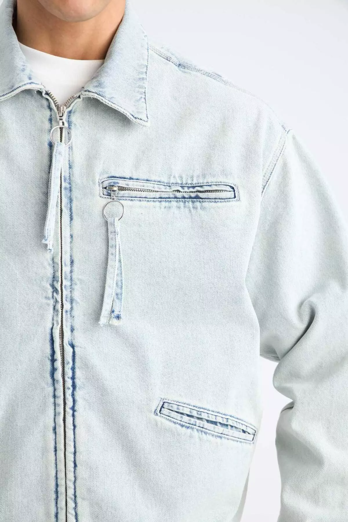 100% 棉 寬鬆剪裁 拉鍊季節性春季牛仔褸 D8311Ax25Sp