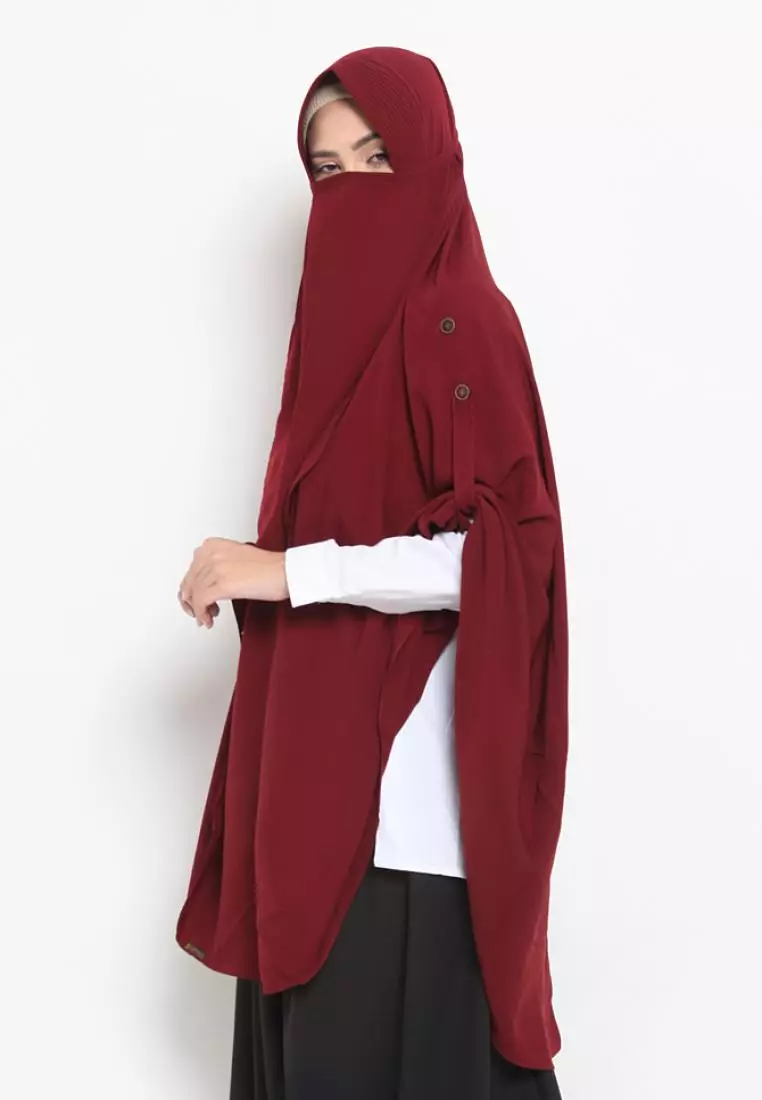 Queenza Zayidan French Khimar Hijab Jahida Button - Maroon