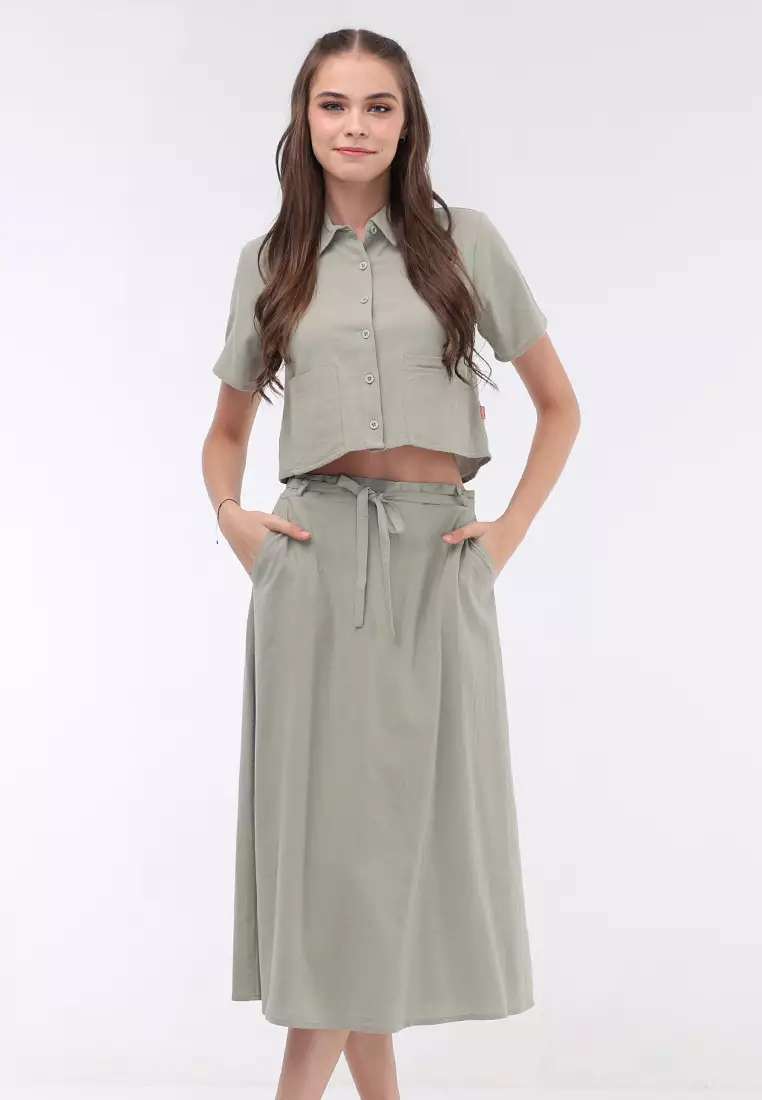 Short Sleeves Blouse/Skirt Terno