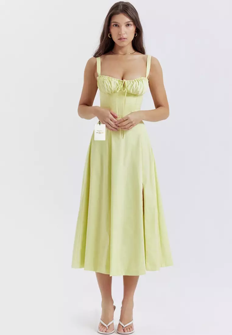 Backless Slim Suspender Slit Dress LBH-D1313