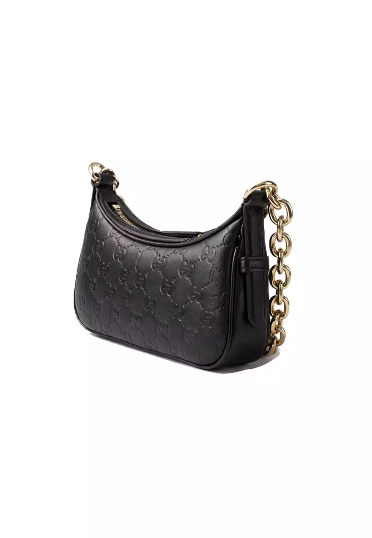 Women's GG Emblem Leather Mini Shoulder Bag Black 847091