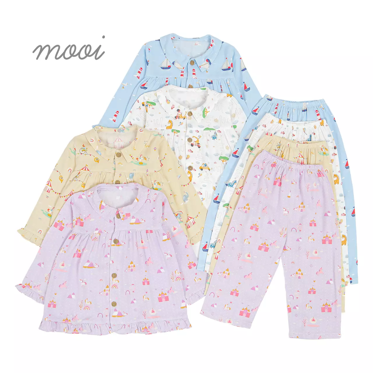 Mooi Piyama Panjang Anak Baju Tidur Cheryl Anak Long Pajamas Kids - Blue