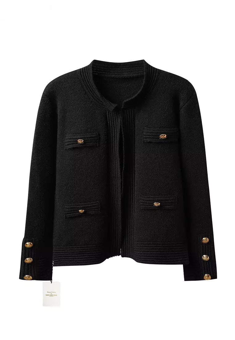 French Chic Gold Color Button Long Sleeve Knit Jacket JW MD 563601