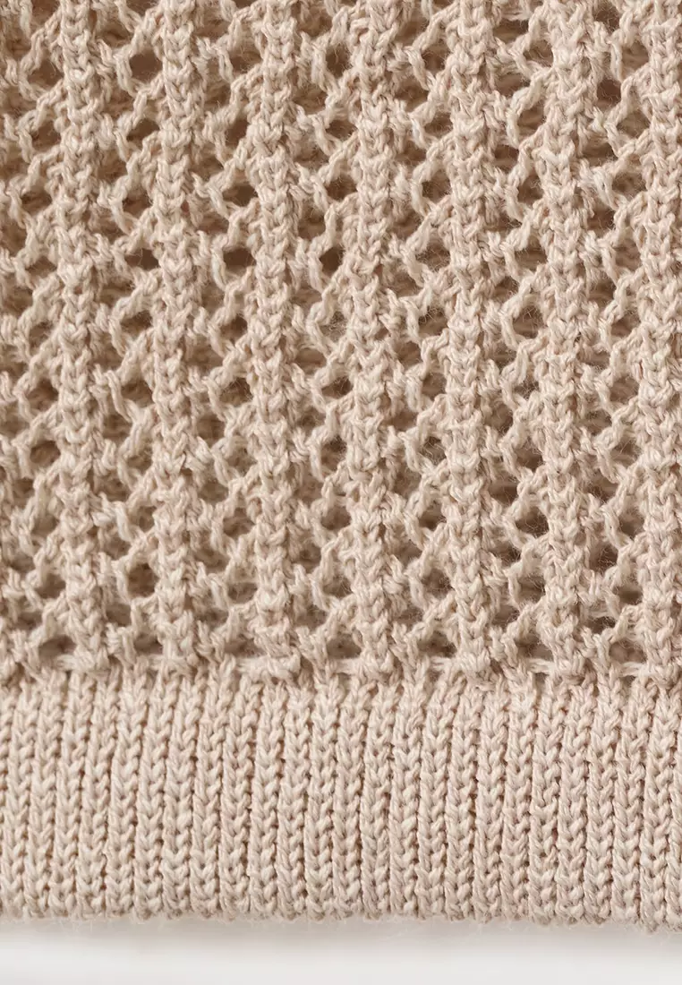 Short-Sleeved Openwork Knitted Cardigan