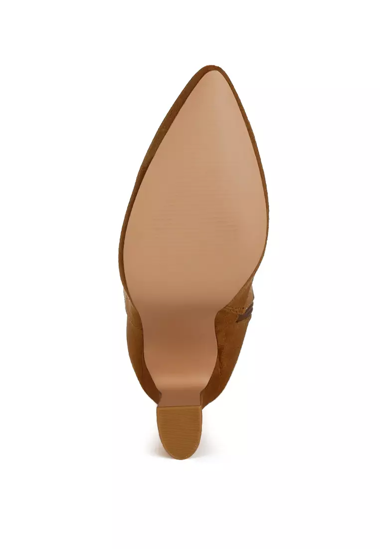 Block Heeled Ankle Boots in Tan