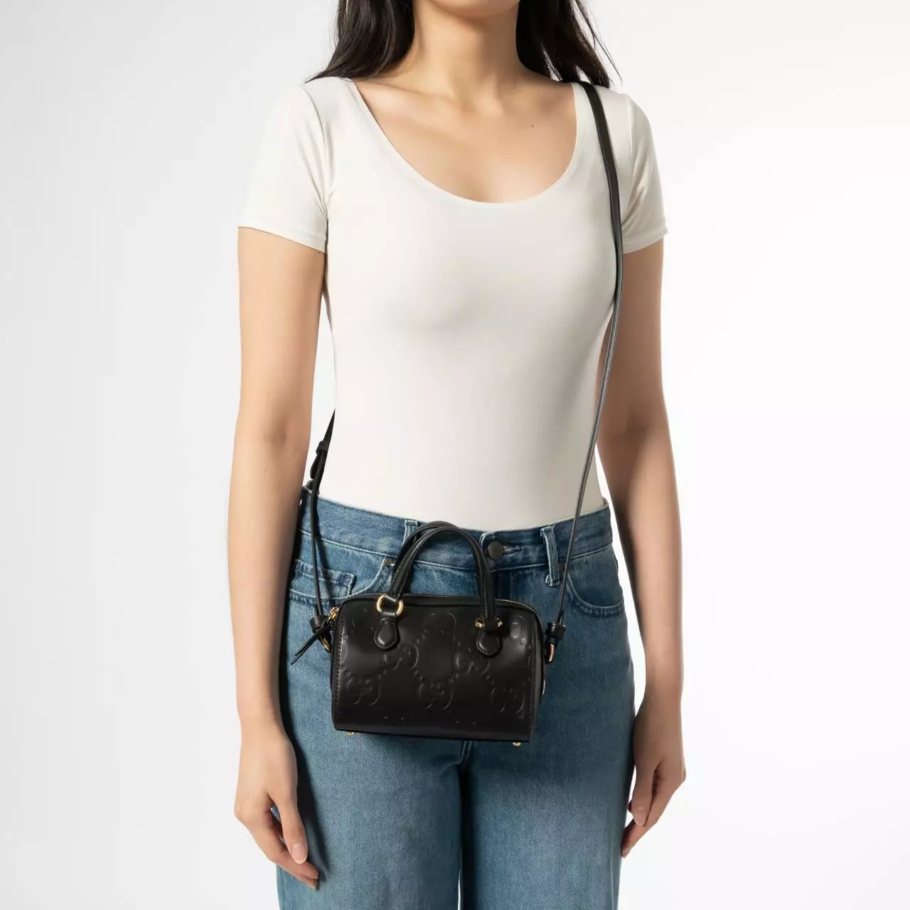 GG Super Mini Top Handle Leather Bag Black