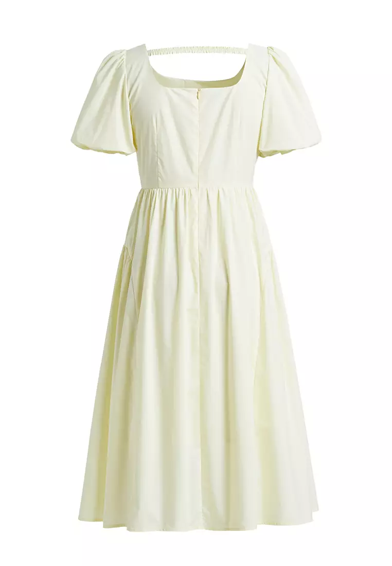 Plain Puff Sleeve Square Neck Summer Dress