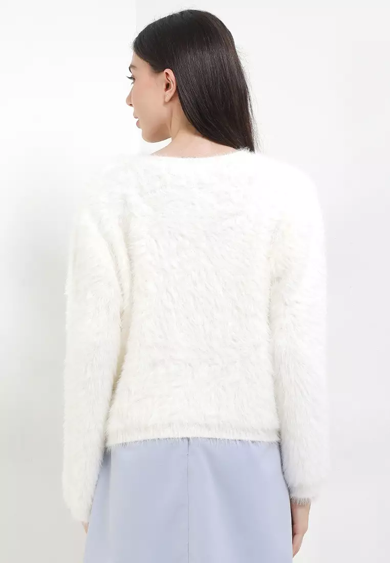 Crystal Bow Buttons Faux Fur Jacket