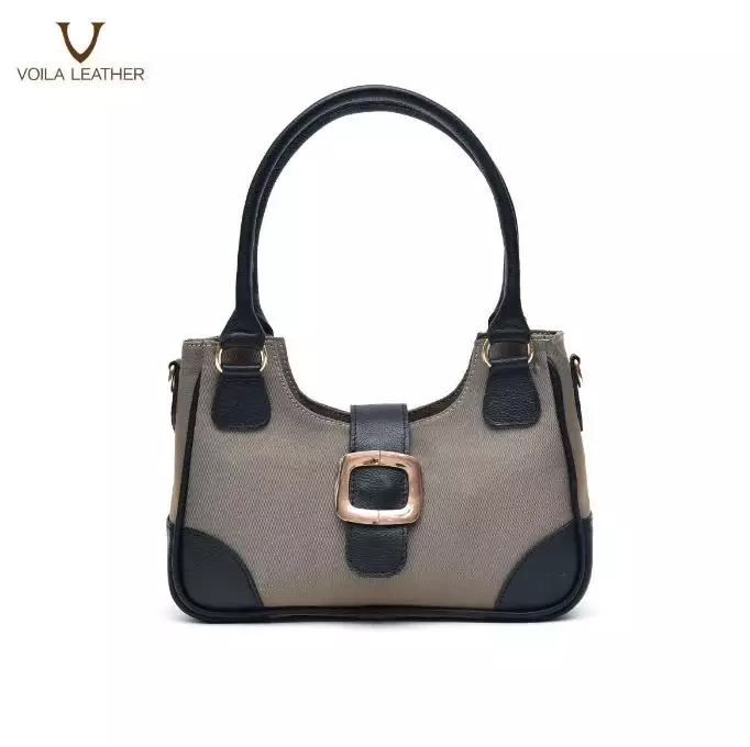 Medium Tote & Sling Nylon Kombinasi Kulit Asli Voila Fara Mocca