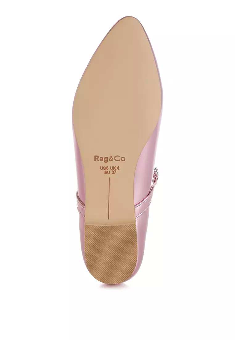 Metallic Mary Jane Ballerinas in Pink