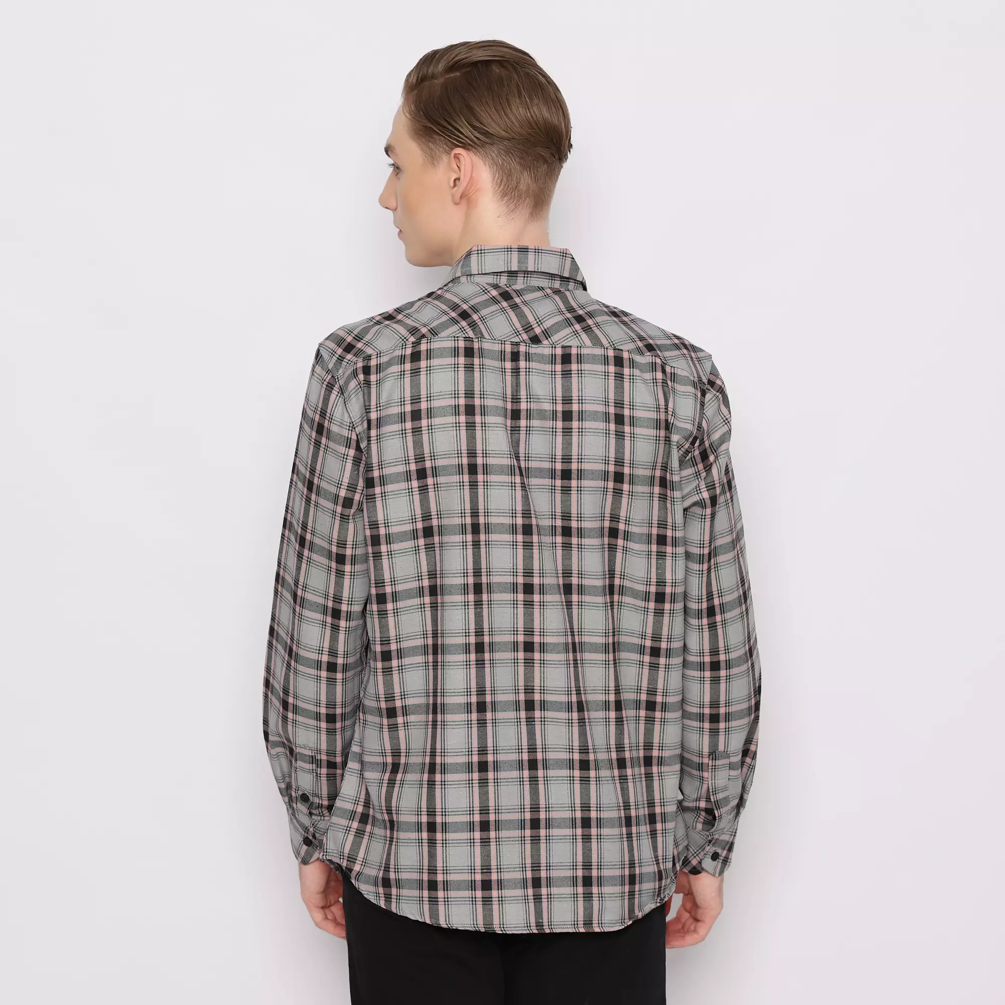 Platini Kemeja Kotak Pria Lengan Panjang Abu 76351