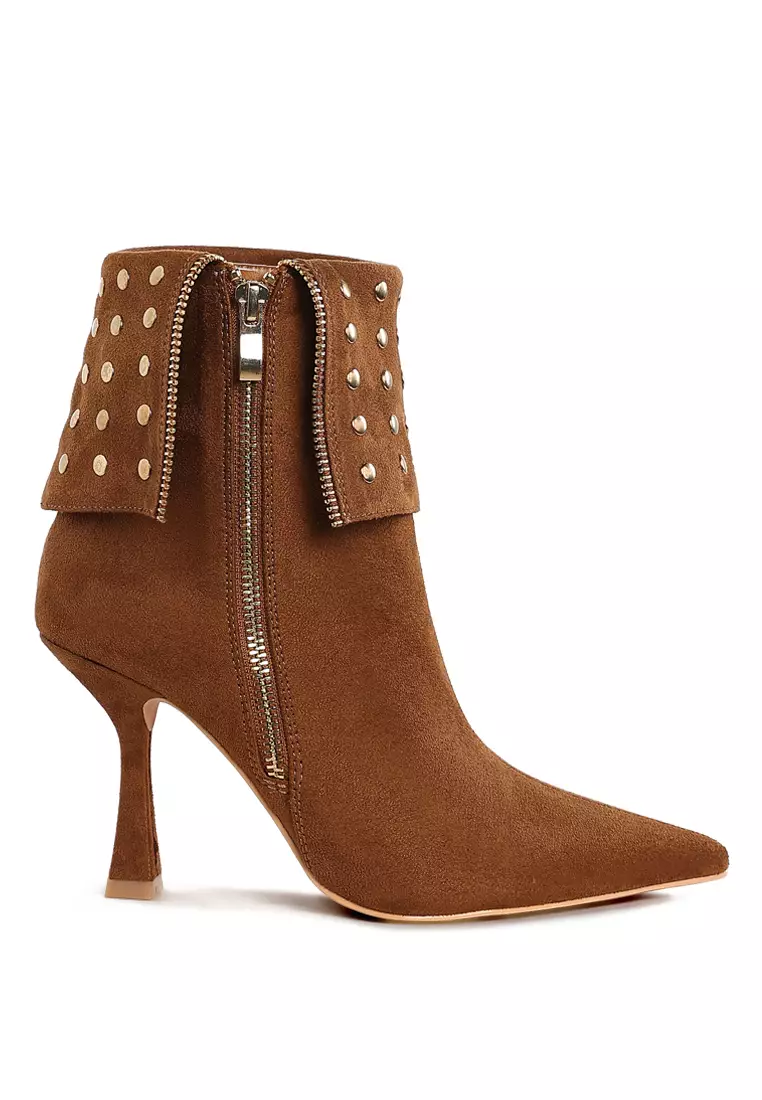 Discount on London Rag  shoes - SKU: Stud Embellished Foldover Boots in Tan