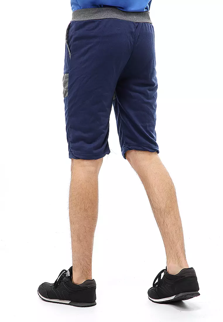 Rishham Short Pants Celana Pendek Pria Kombinasi Material Baby Terry ORIGINAL - Blue