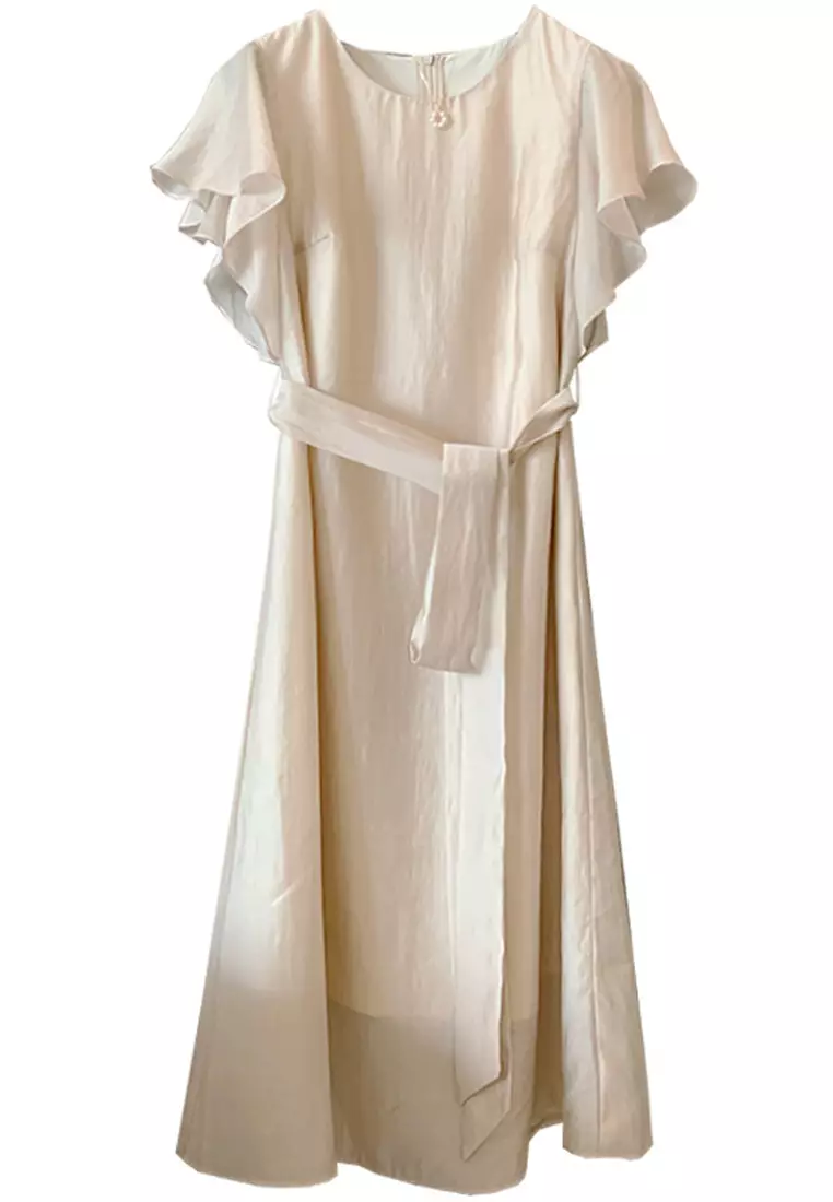 2025 S/S Fairy Style Age reducing solid color ruffle waist One-Piece Dress A23021514