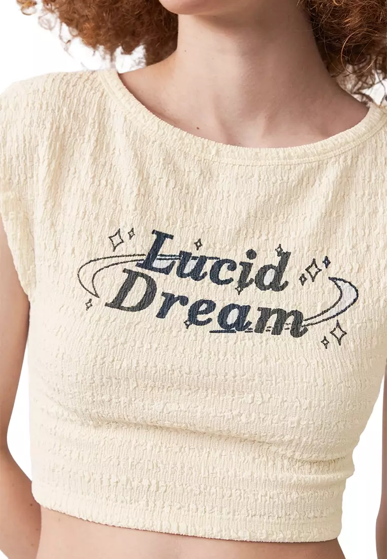 Crumpled Jersey Baby Tee With Lucid Dream Print