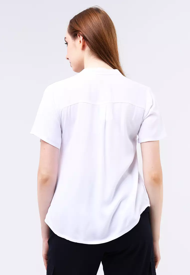 Woven Plain S.Twill Rayon Short Sleeve Blouse