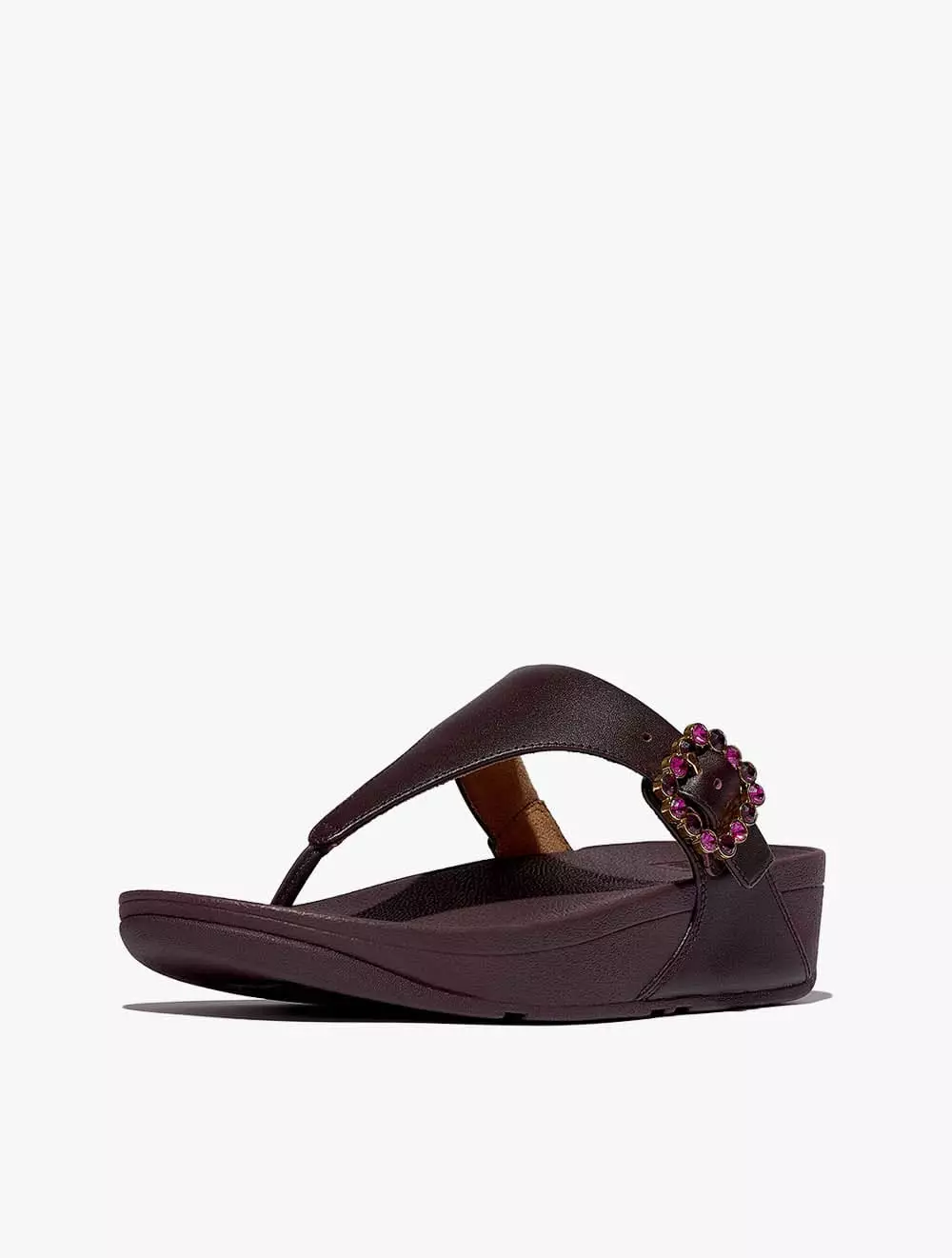 Fitflop Lulu Crystal-Buckle Leather Toe-Post Sandals - Plumberry