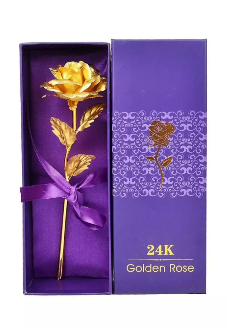 Gift Set - Fitness Smart Watch / MOHLIA® 24K plated Infinity Rose - Unisex IOS/Android IP Black Waterproof Fitness SmartWatch, Heart Rate Monitoring, Weather, Clock, with Deep Purple Rubber Strap