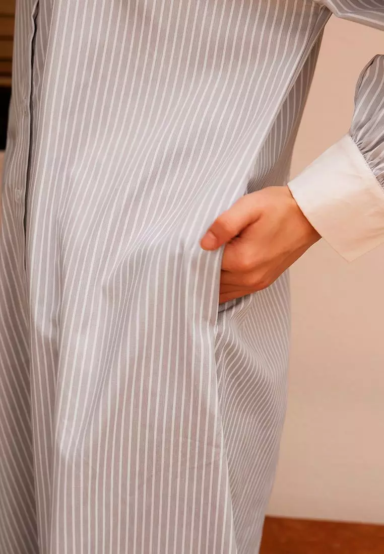 Striped Puff-Sleeve Long Open Top [DA9910]