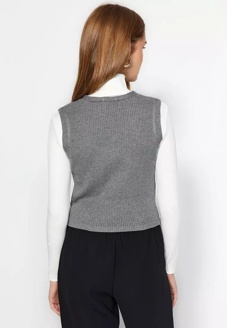 UNITED TOKYO◆v-neck knit vest/新品タグ付き/FREE/--/GRY KNITTED V-NECK VEST - INTOHYPEZONE