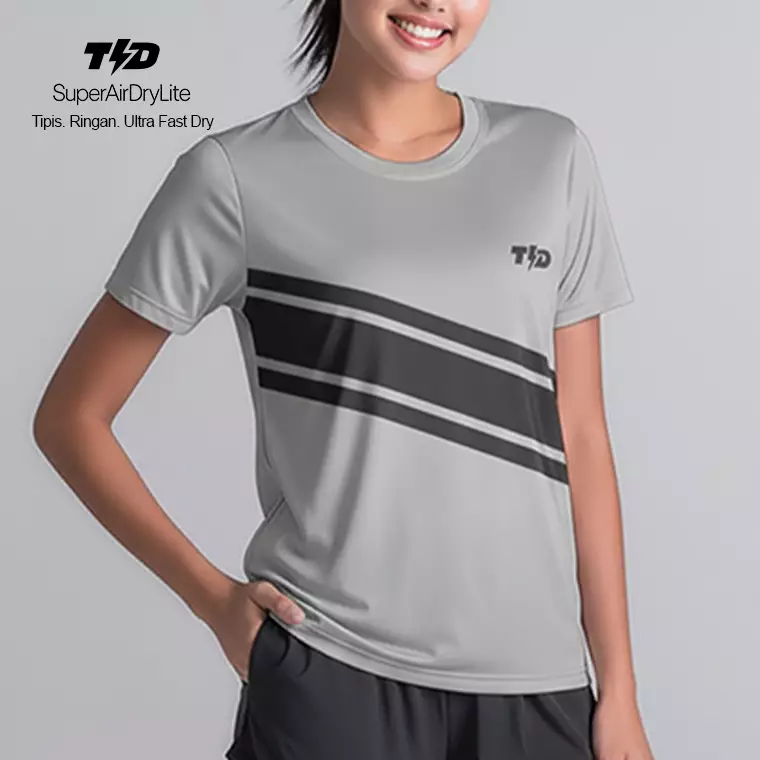 TDACTIVE Kaos Lari Wanita Lengan Pendek Drifit Abu Muda Tua 3stripe tdbolt LSE96