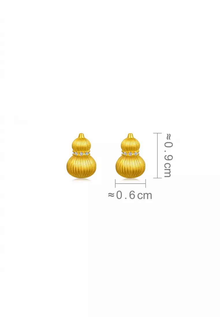 999.9 24K Pure Gold Cultural Blessings Diamond Gourd Earrings for Women 95994E