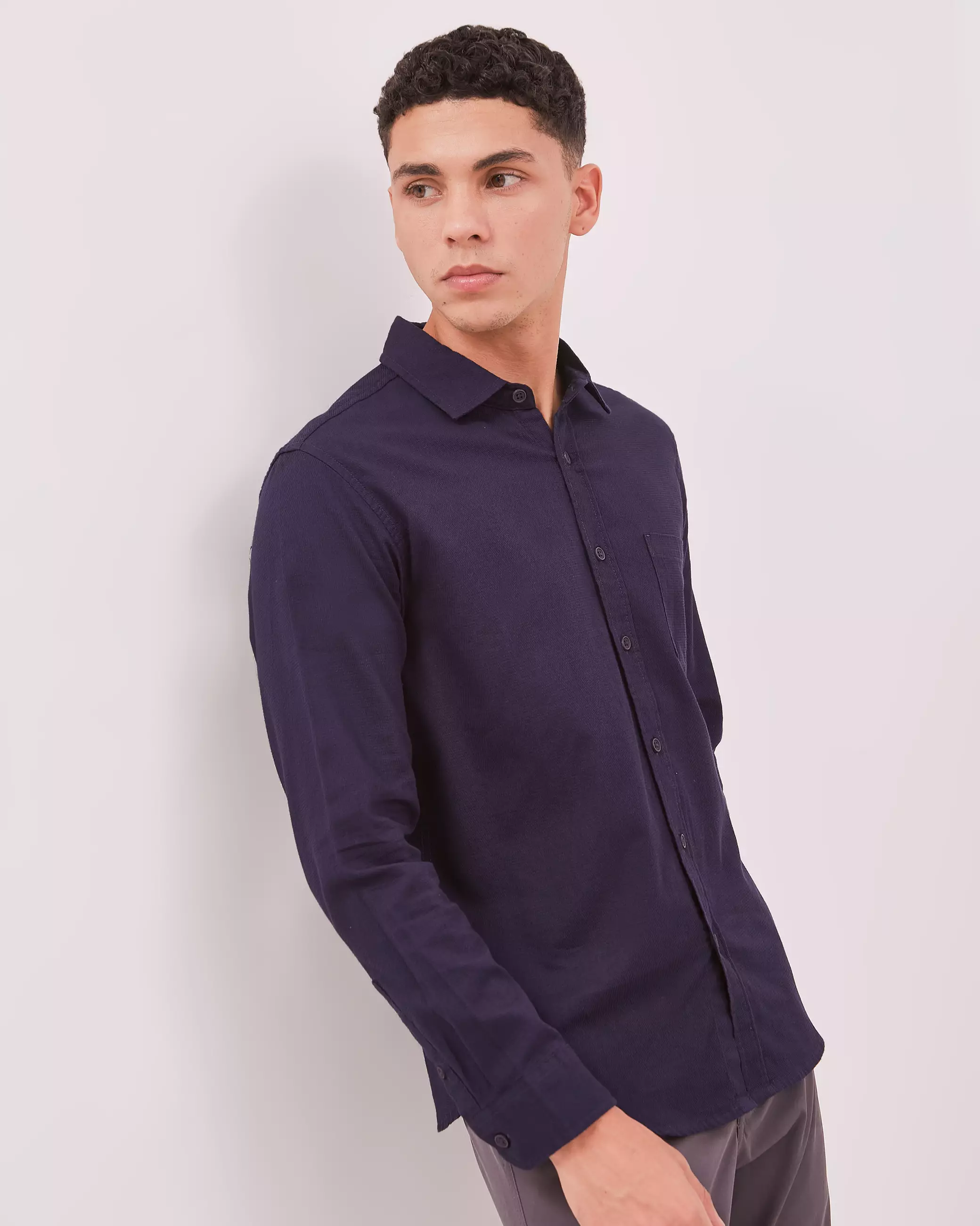 AMK Kemeja Pria Lengan Panjang SHS Henri Ls Navy