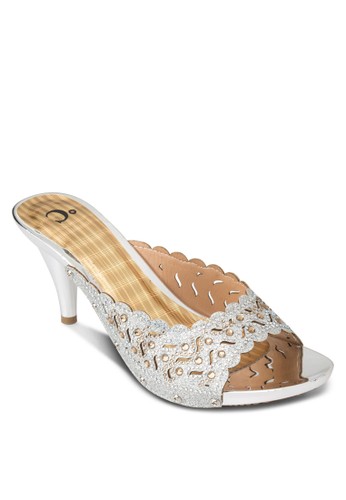 zalora時尚購物網的koumi koumi閃飾露趾低跟涼鞋, 女鞋, 中跟