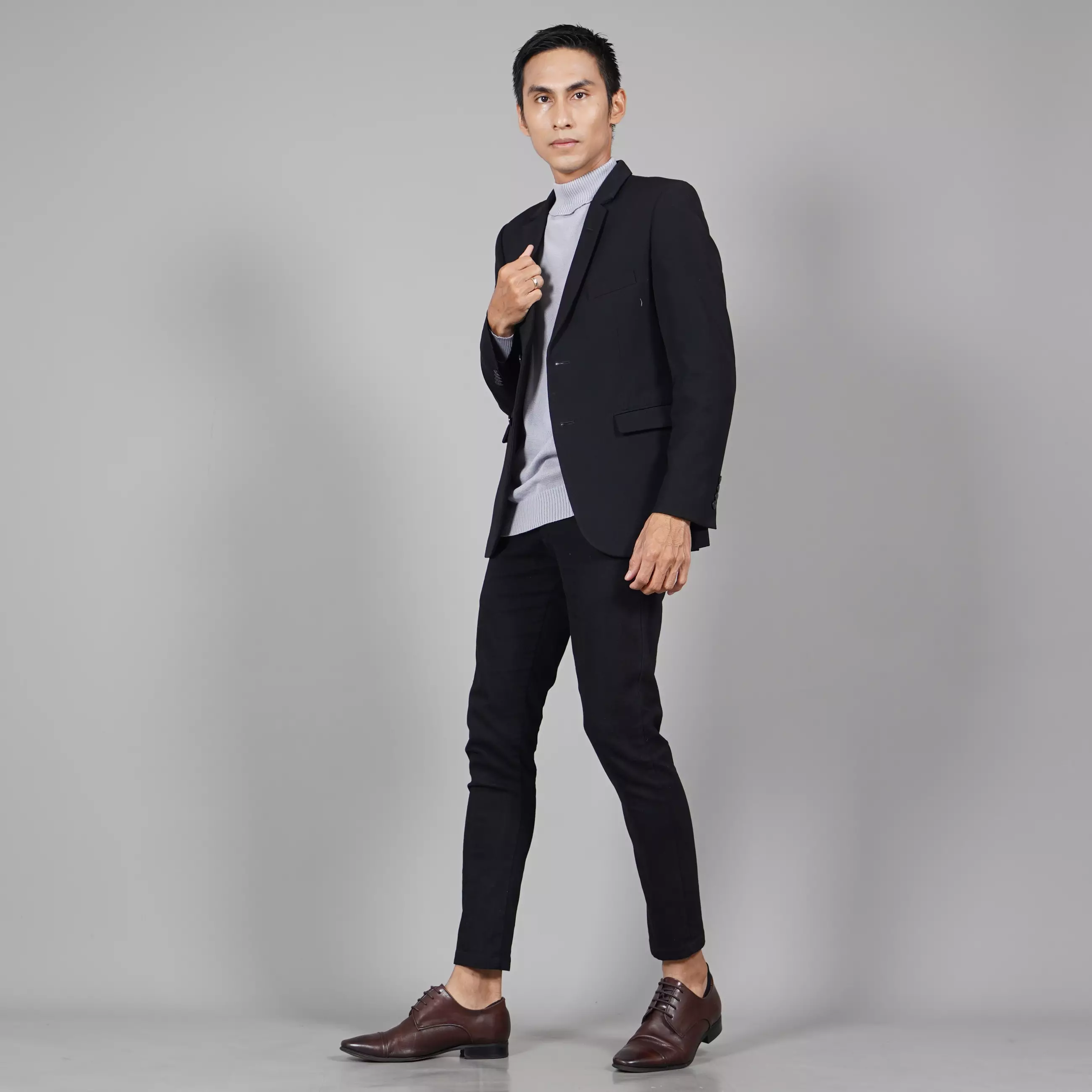 JEHOON Atasan Rajut Pria Knit Outer Turtle Neck Pria - ABU MUDA