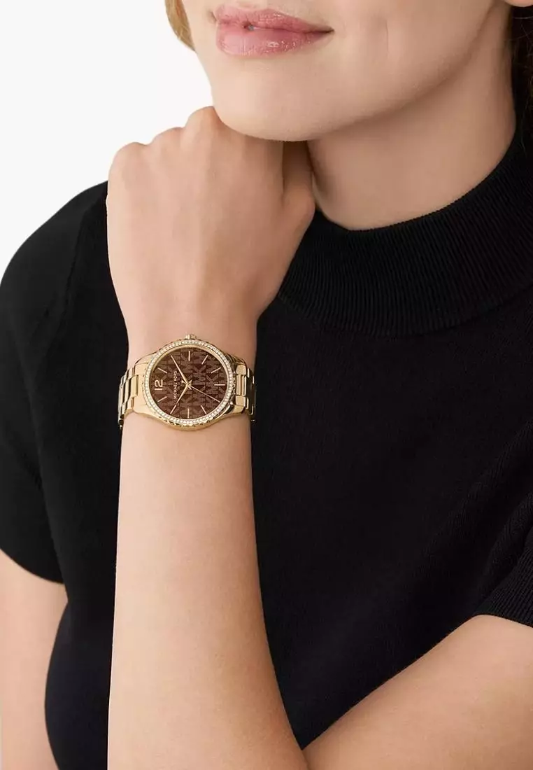 Jam Tangan Wanita Michael Kors Layton Three-Hand Gold-Tone Stainless Steel Watch