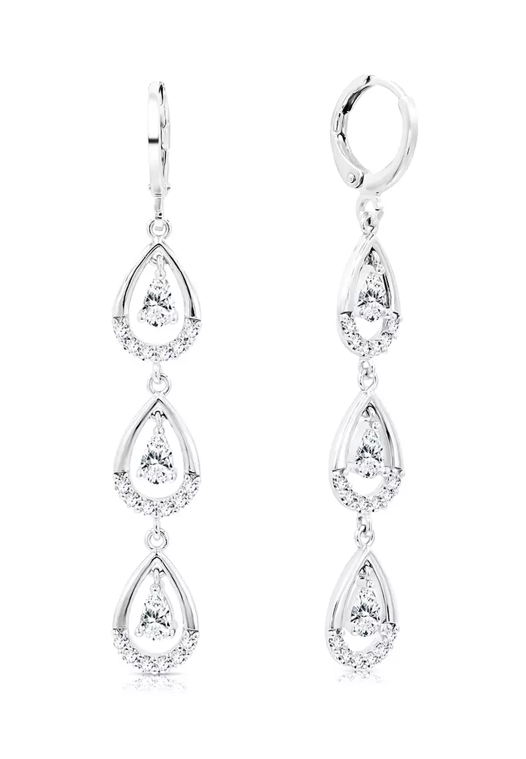 SO SEOUL Callista Teardrop Dangle Diamond Simulant Zirconia Hoop Earrings with Pendant Chain Necklace Jewelry Gift Set