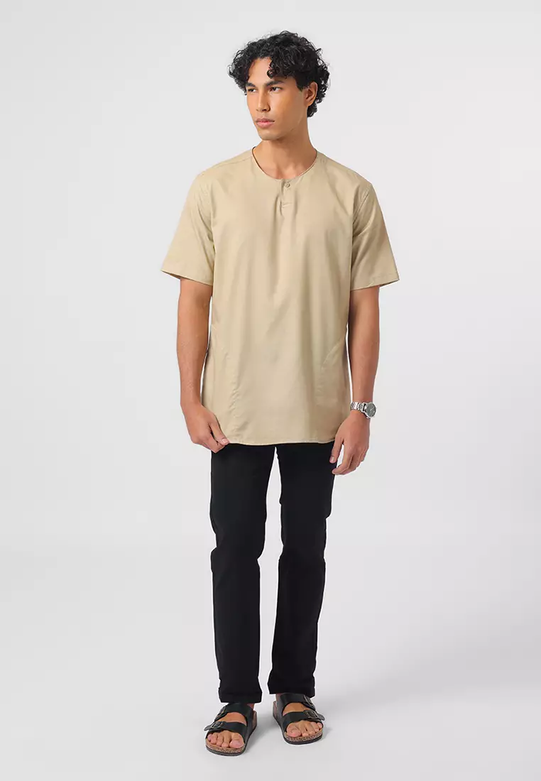 Kemeja Koko Pria Lengan Pendek Baju Muslim Pria AZRIL BEIGE