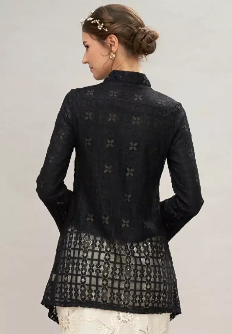 Black Checkered Lace Kebaya Top & Brokat Skirt
